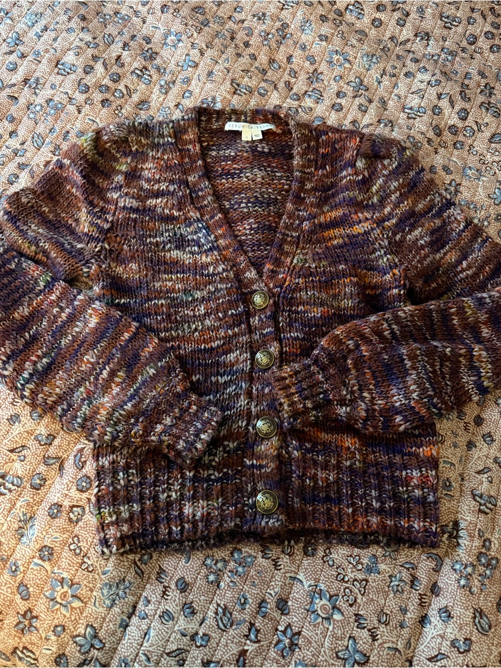 Veronica Beard Multicolor Marled Knit Cardigan - Brown, Orange, Blue PurpleTones